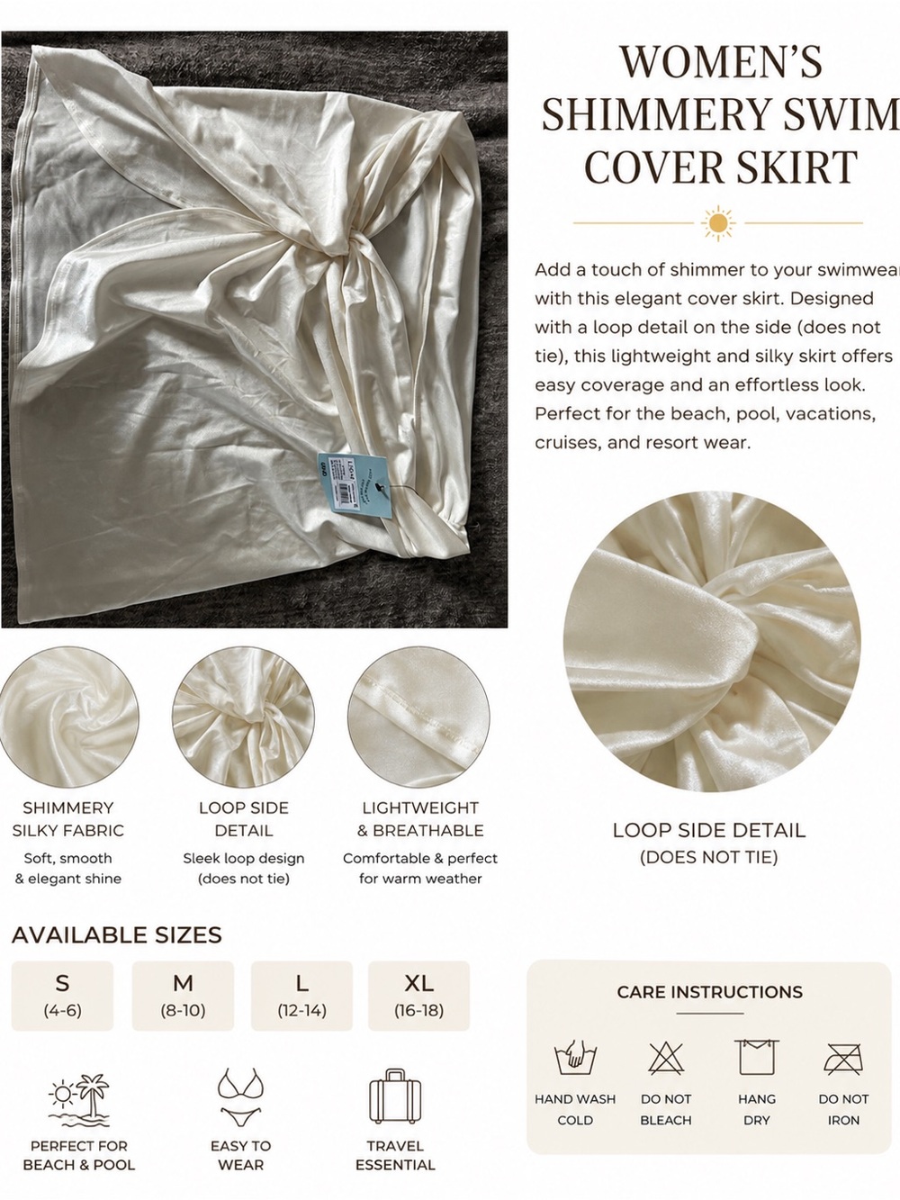 Shade & Shore Shimmery Cream Swim Cover Skirt